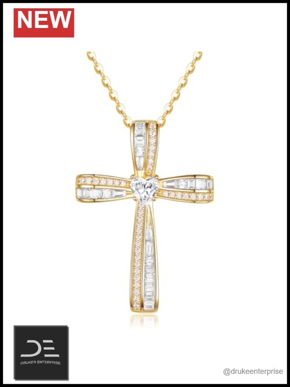 Moissanite Cross Pendant Necklace 925 Sterling Silver with 18K White Gold